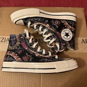 Converse Black and Purple Floral High-Top Sneakers